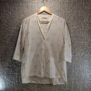 Caliban Women White Tunic Cotton 3/4 Sleeve Size 44 Made In Italy V-Neck